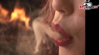 Red Looks Sexy in White Body Stocking Thigh job and facial cumshot - tongue view classic italian porn