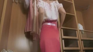 Sweet little Amy Faye suspended with chair in red thigh high stockings and shiny latex lingerie and plays with a giant purple dildo long curly hair porn