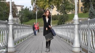 Asian bitch gets recorded as she gets a big dick outdoors autumn falls bra